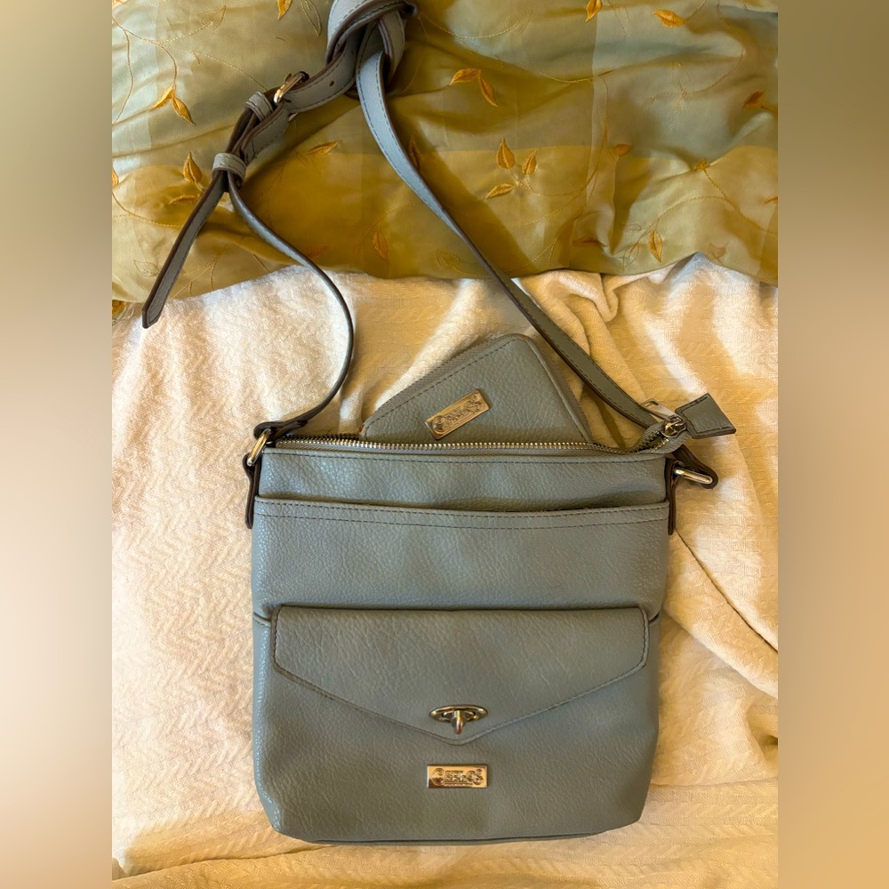 lLIKE NeW ice blue Carlos by Carlos Santana leather satchel & wallet 🧊 SET 🦋